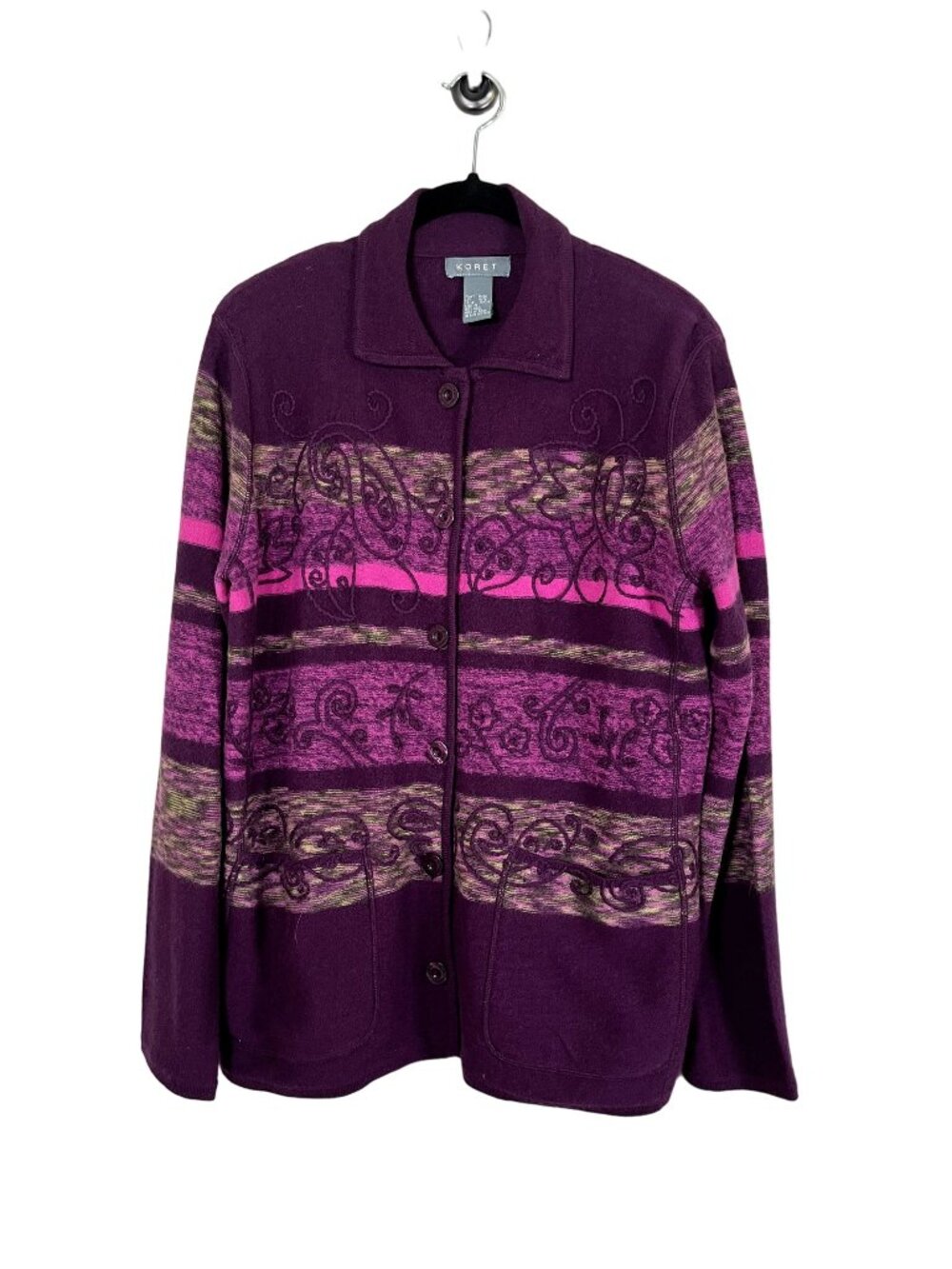 Retro Floral Wool Jacket M Purple Embroidered Boho Indie Folk Mod Artsy 80s Chic